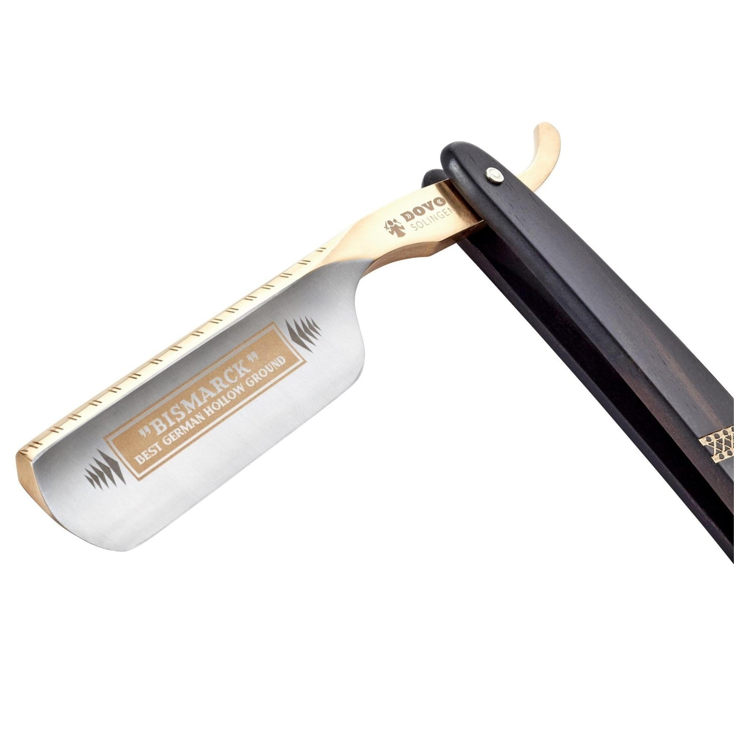Dovo Straight Razor, "Bismarck" 6/8", Carbon Steel, Full Hollow Grind, Ebony Black Handle with Gold Color