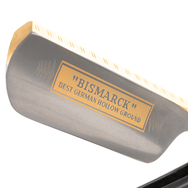 Dovo Straight Razor, "Bismarck" 6/8", Carbon Steel, Full Hollow Grind, Ebony Black Handle with Gold Color