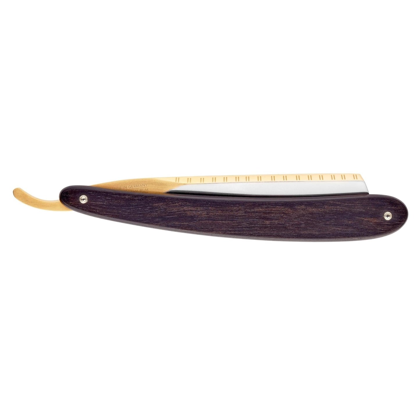 Dovo Straight Razor, "Bismarck" 6/8", Carbon Steel, Full Hollow Grind, Ebony Black Handle with Gold Color
