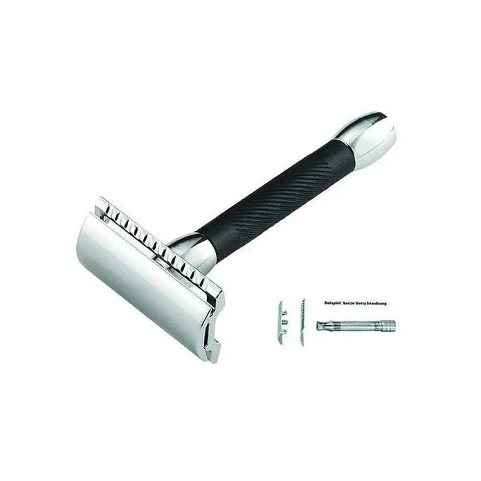 Merkur Double Edge Safety Razor, Straight Cut, Chrome, Black