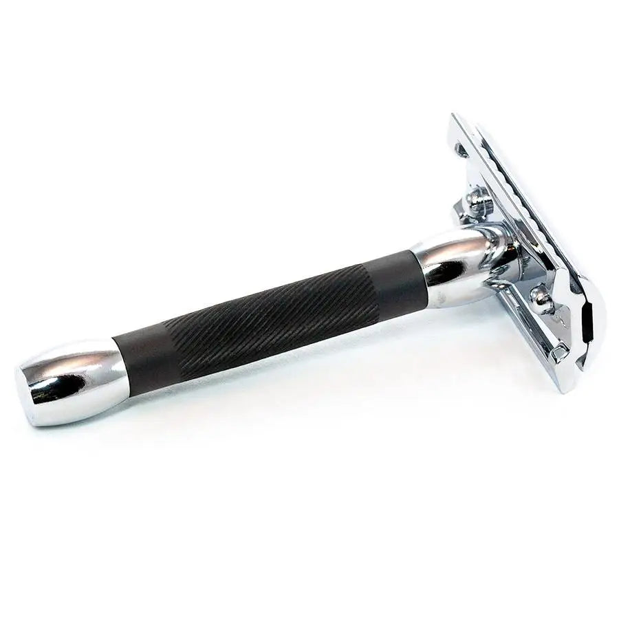 Merkur Double Edge Safety Razor, Straight Cut, Chrome, Black